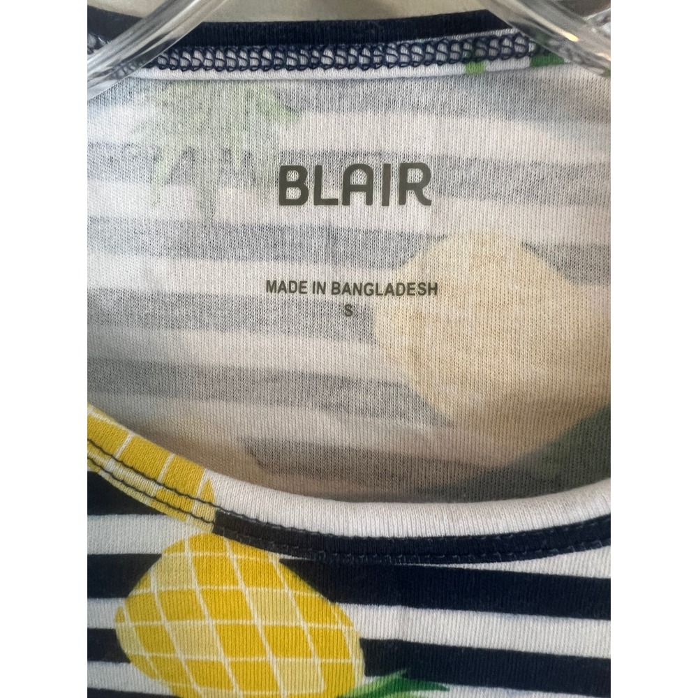 Blair Womens Pineapple Stripe Sleeveless Tank Top Navy White Yellow Small - Picture 2 of 4